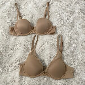 ThirdLove 32B Bra Bundle Lace T-Shirt & Classic Contour Uplift Plunge Beige